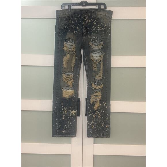 Vintage Quilted Giraffe Men’s Jeans Size 34 x 32 Slim Straight Distressed - Picture 1 of 3